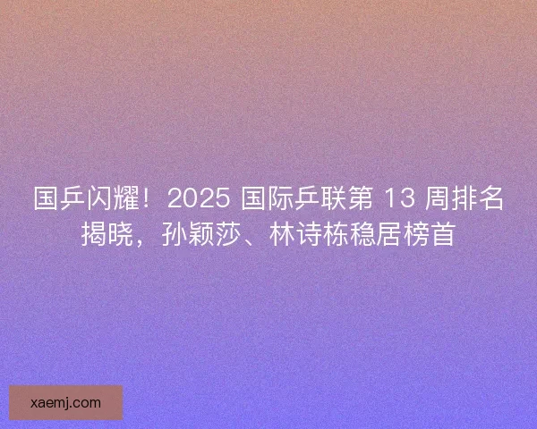 国乒闪耀！2025 国际乒联第 13 周排名揭晓，孙颖莎、林诗栋稳居榜首